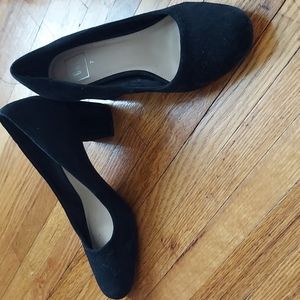 Black faux suede heels